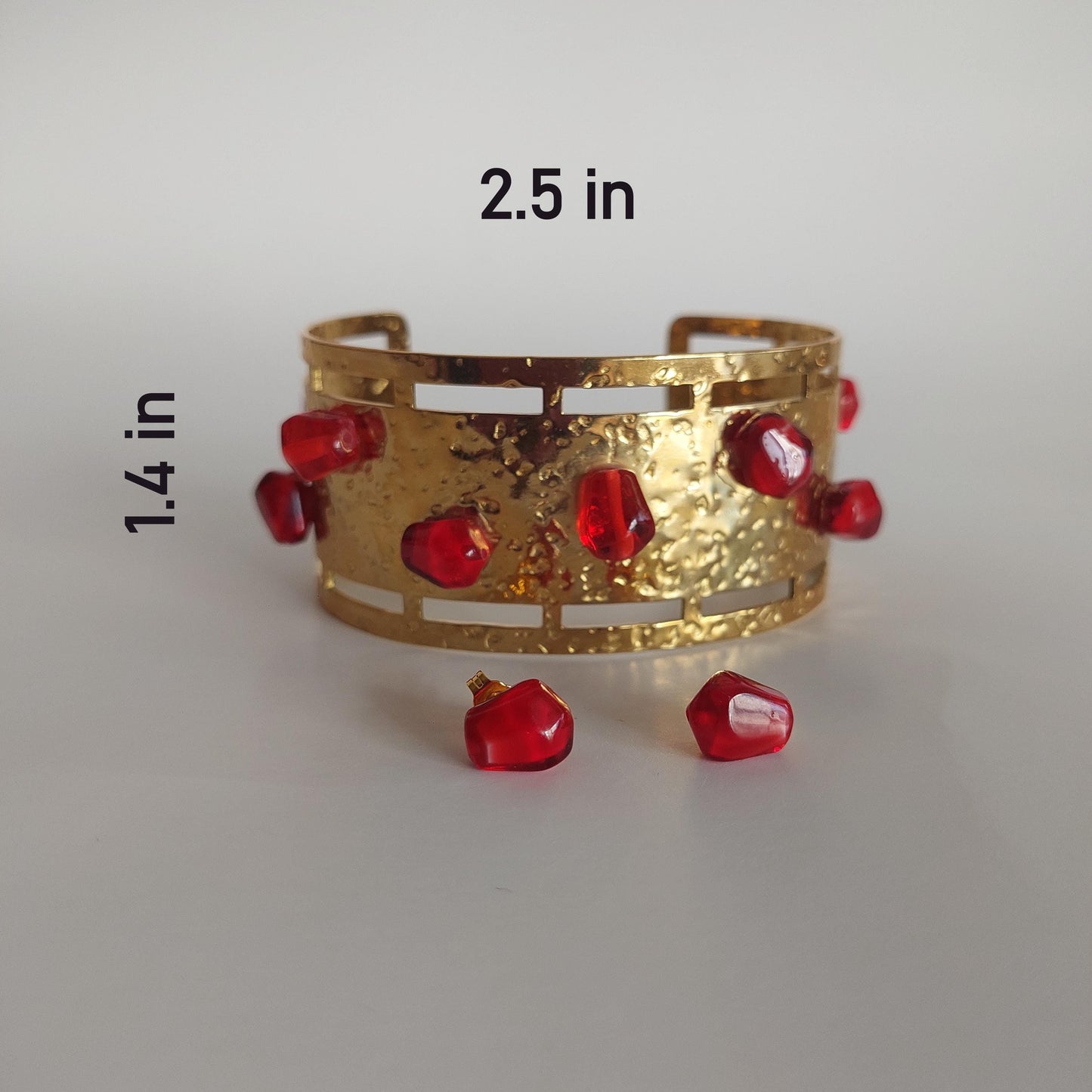 18K gold plated stainless steel Cuff pomegranate bracelet with stud earrings