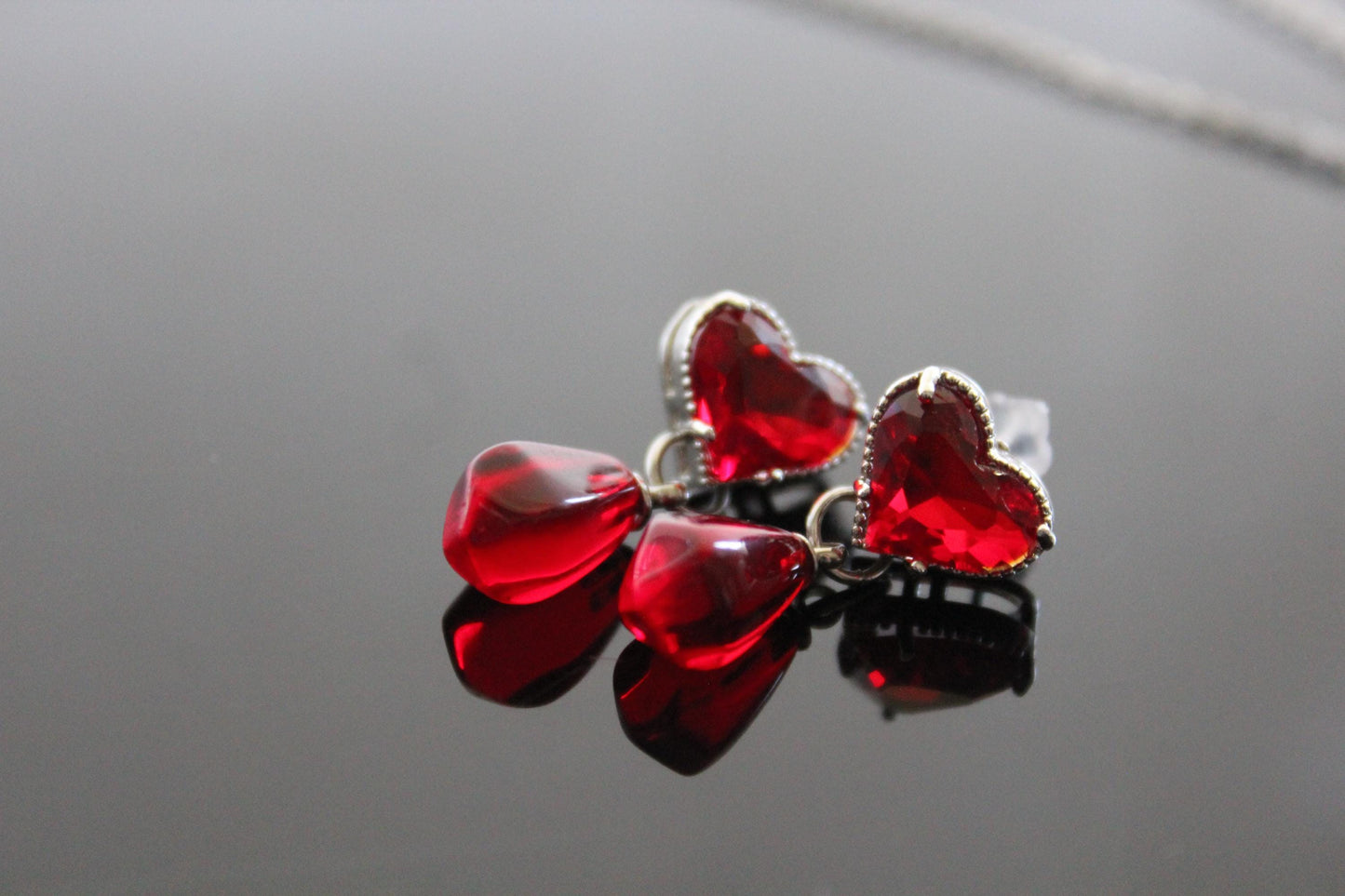 Crystal Heart and Pomegranate Drop Jewelry Set