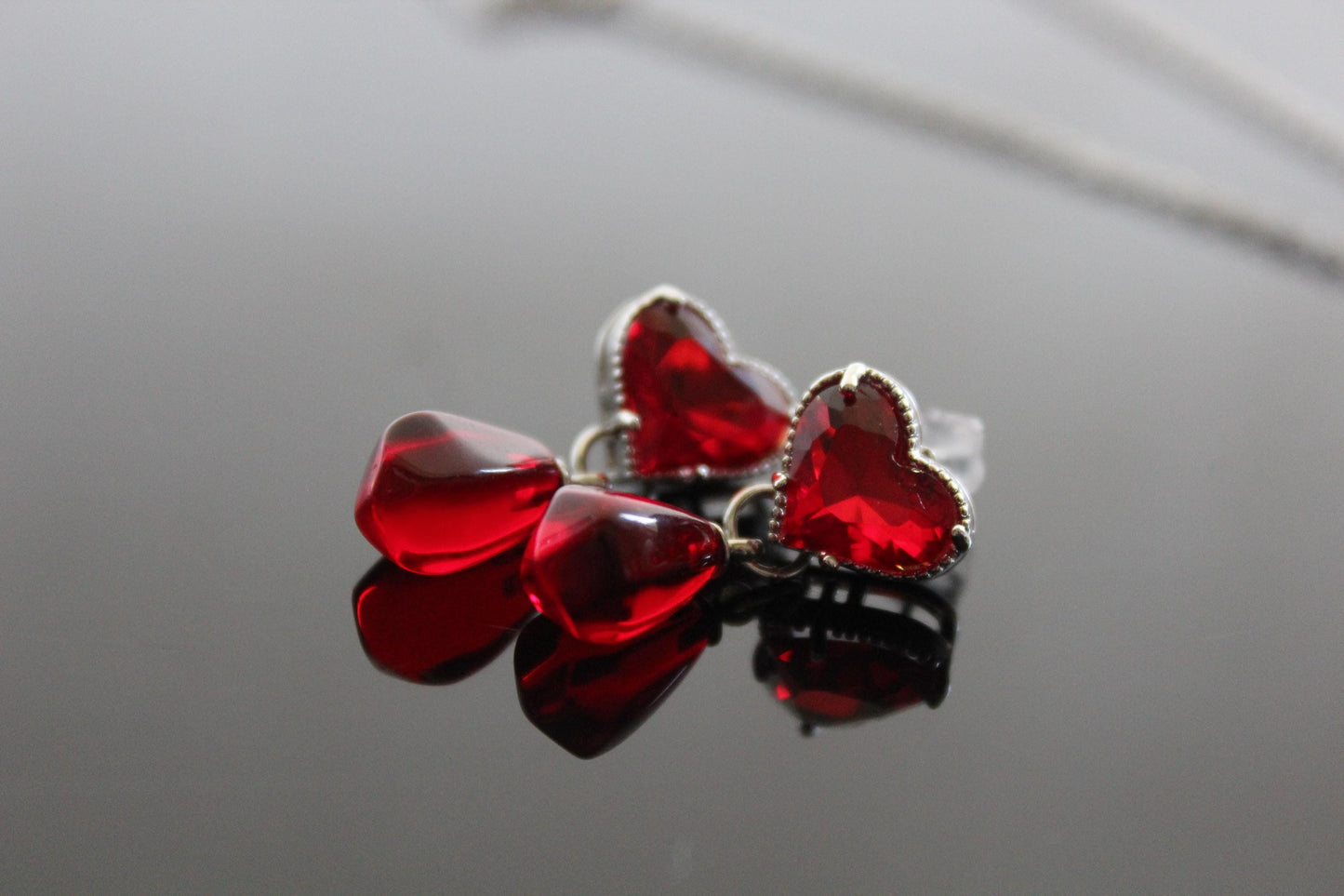 Crystal Heart and Pomegranate Drop Jewelry Set