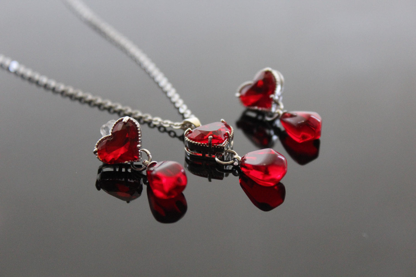 Crystal Heart and Pomegranate Drop Jewelry Set