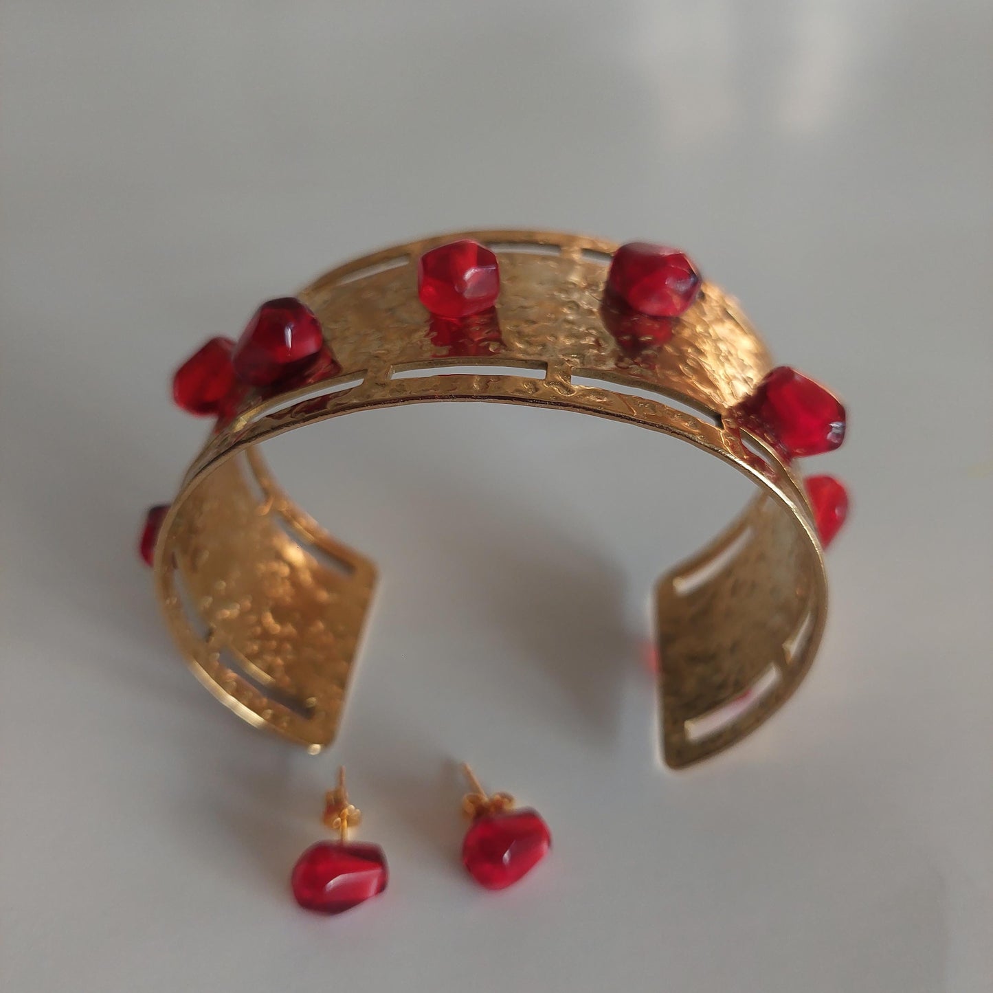 18K gold plated stainless steel Cuff pomegranate bracelet with stud earrings