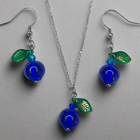 Handmade high quality glass blueberry jewelry set with stainless steel parts