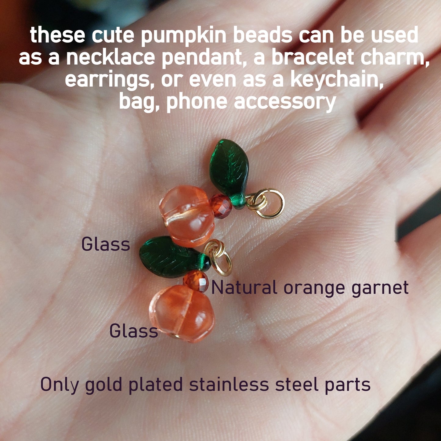 3,5,10 Ready Glass pumpkin beads for jewelry making with hoops