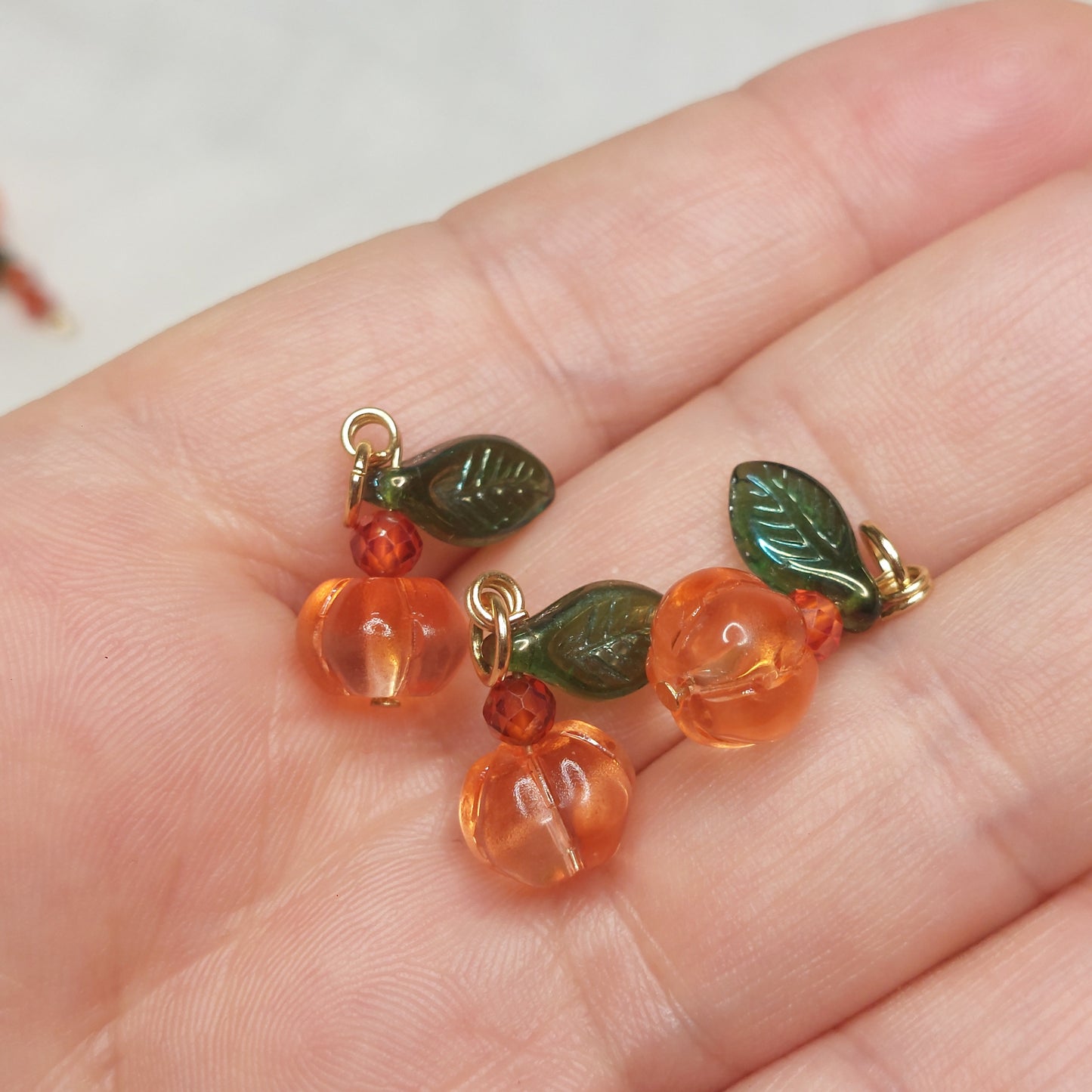 3,5,10 Ready Glass pumpkin beads for jewelry making with hoops
