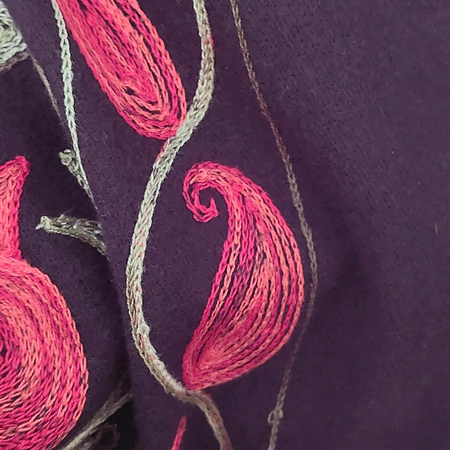 27-70 in Embroidered Cashmere  Scarf with Pomegranates Black and Gray