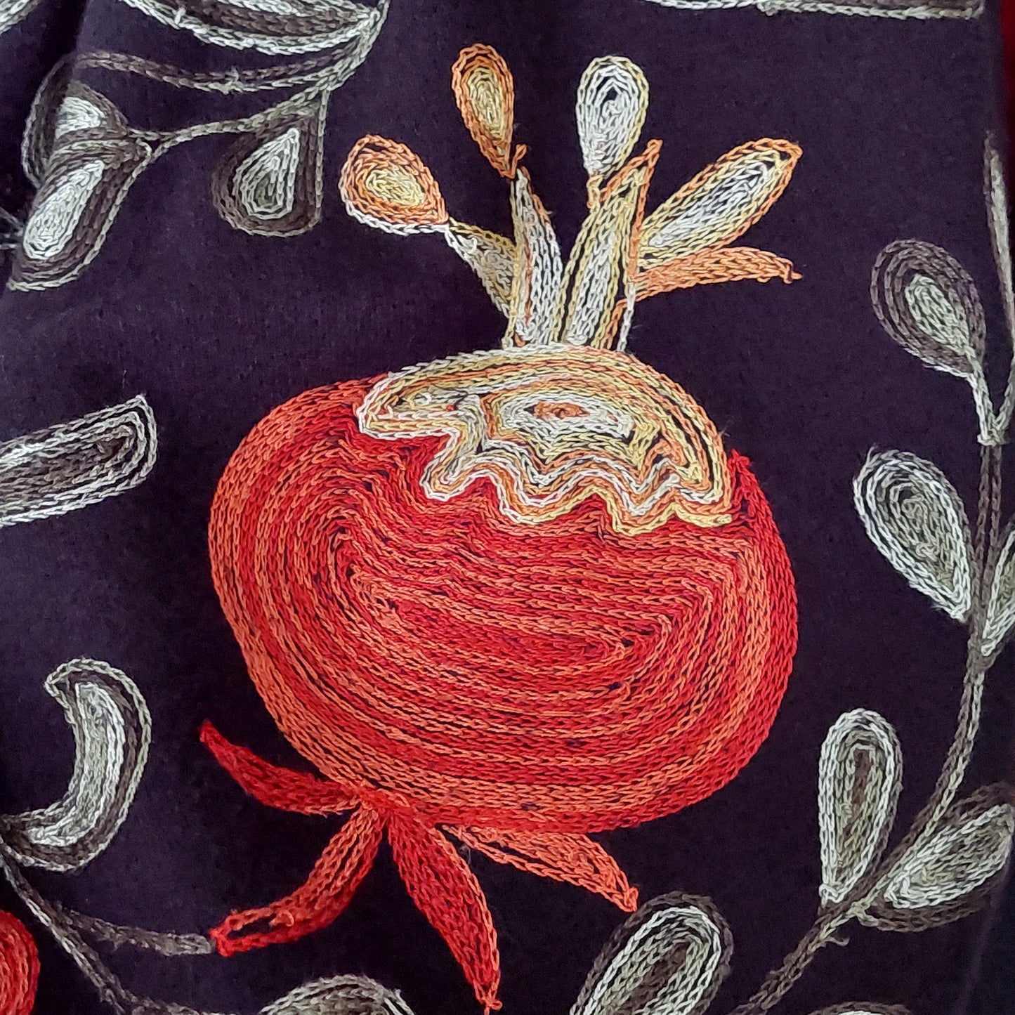 27-70 in Embroidered Cashmere  Scarf with Pomegranates Black and Gray