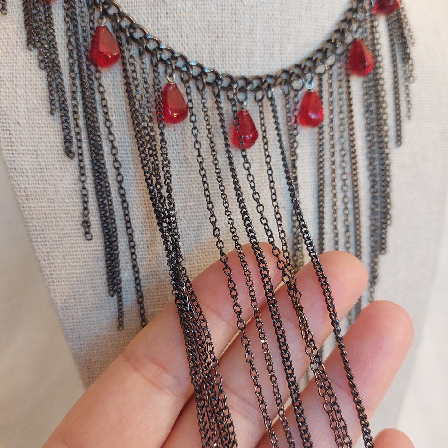 Black Chain Bib necklace with glass beads