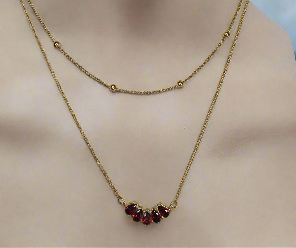 Natural Garnet Layered Necklace