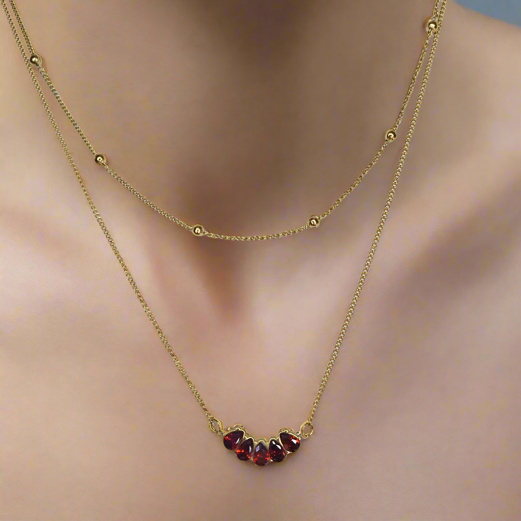 Natural Garnet Layered Necklace