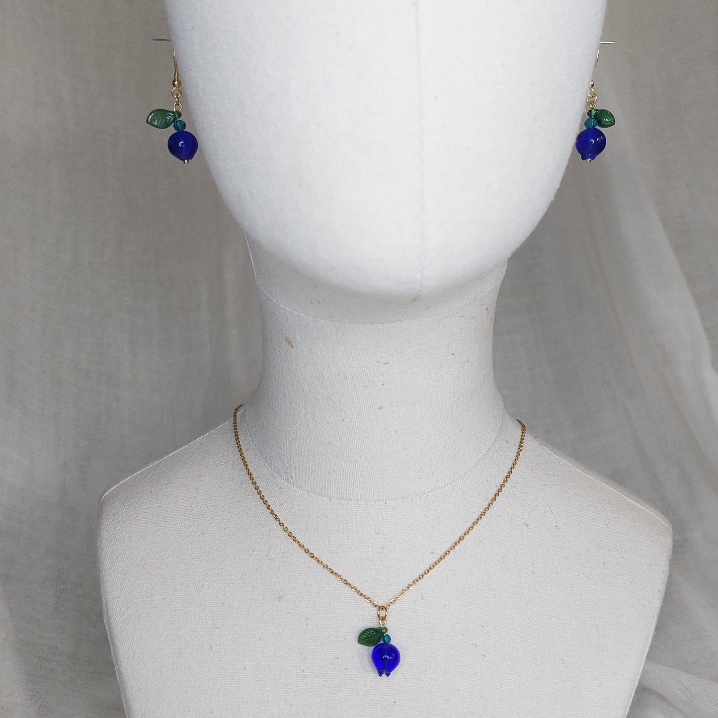 Handmade high quality glass blueberry jewelry set with stainless steel parts