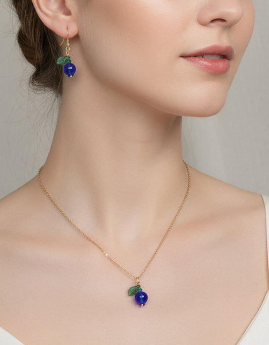 Handmade high quality glass blueberry jewelry set with stainless steel parts