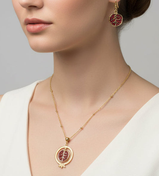 Handmade Pomegranate-shaped pendant and delicate matching earrings
