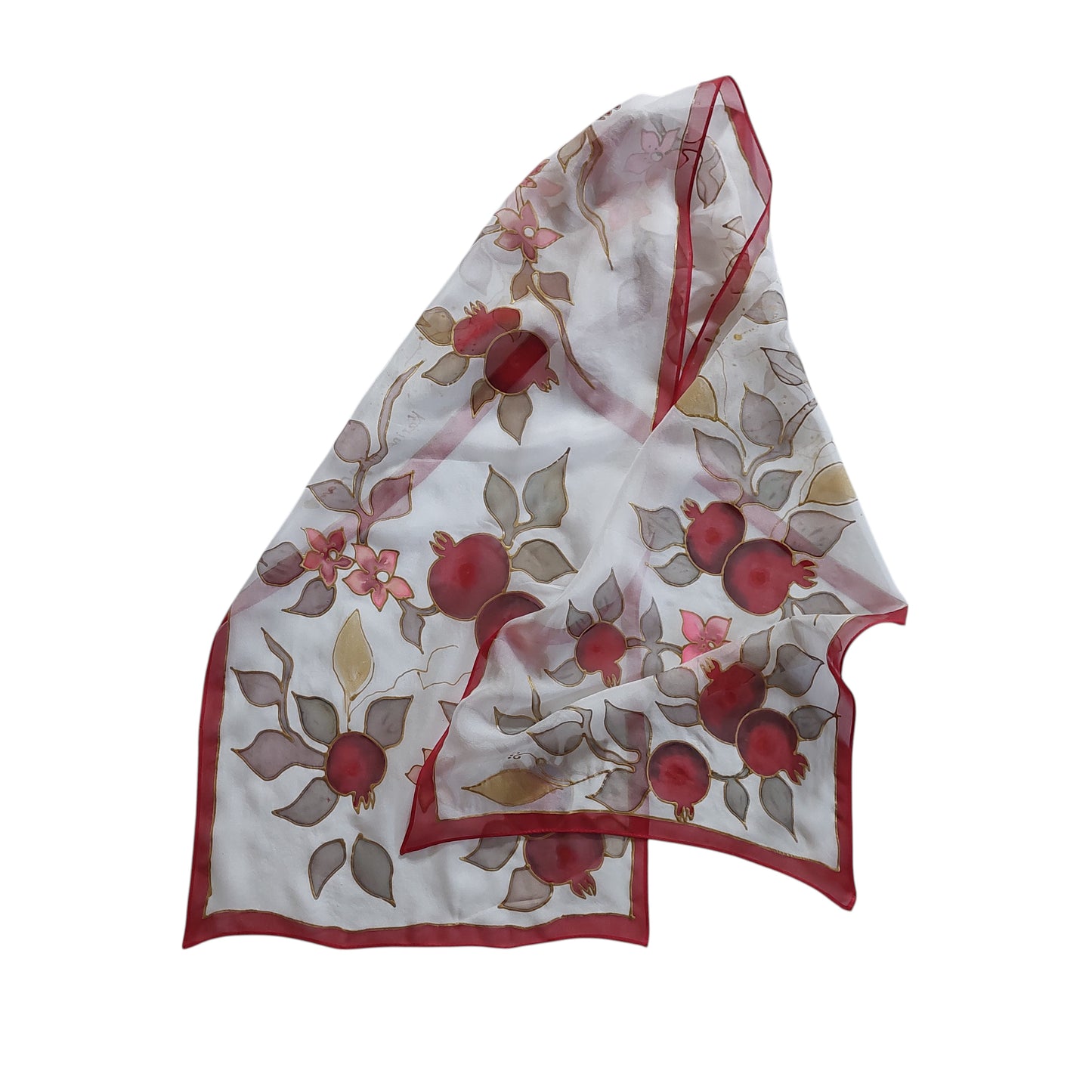 Hand painted pomegranate silk scarf