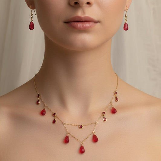 18K gold plated stainless steel Pomegranate  Cascade Shape Jewelry Set