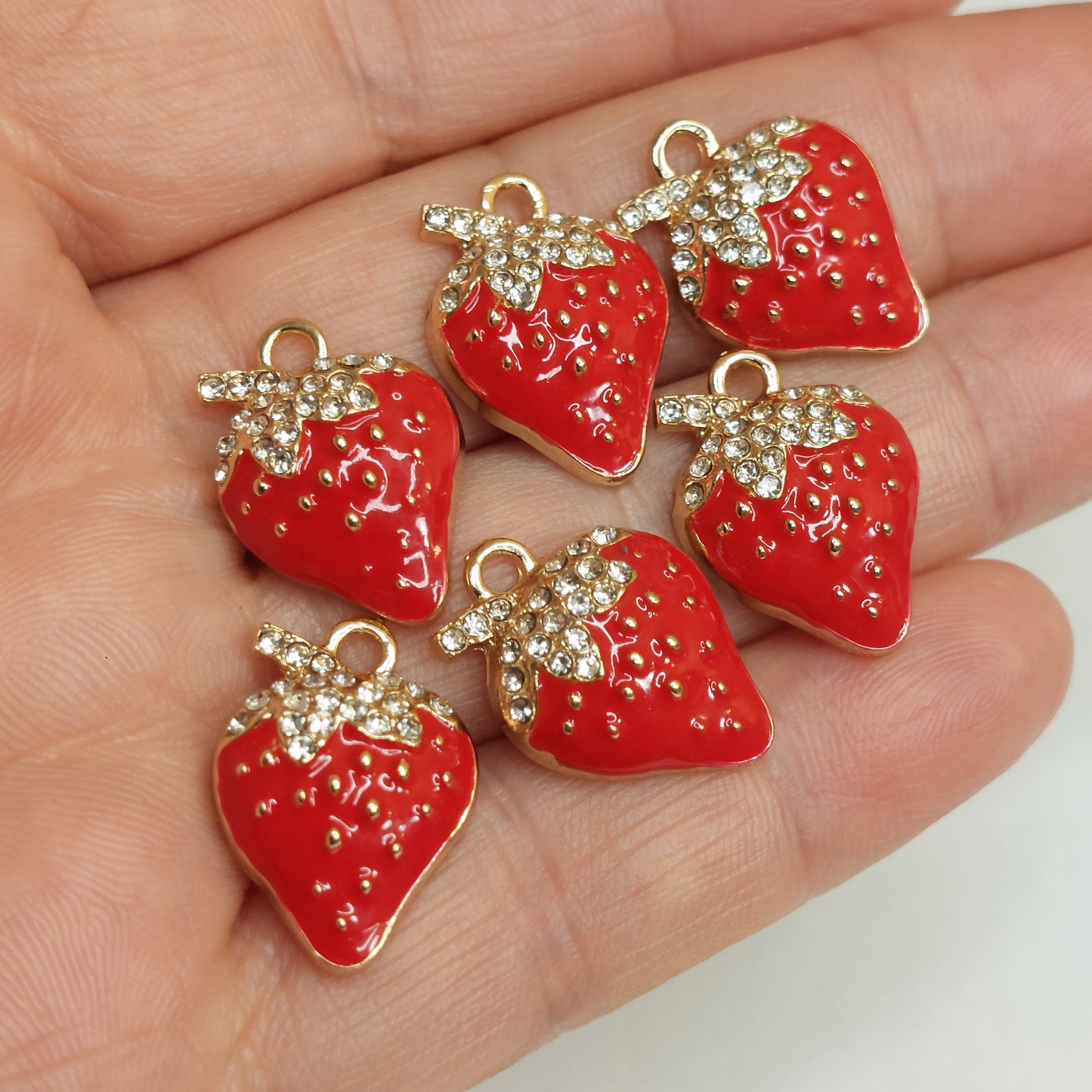Red enamel crystal  strawberry beads  for jewelry making