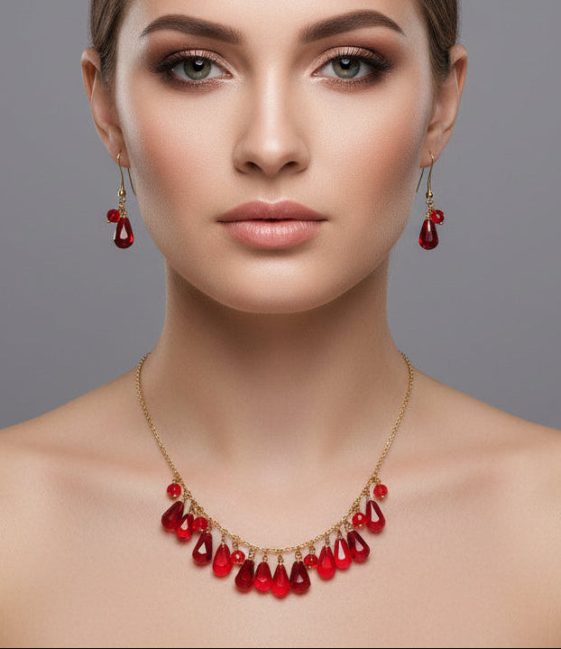 18K gold plated stainless steel Pomegranate  Cascade Shape Jewelry Set
