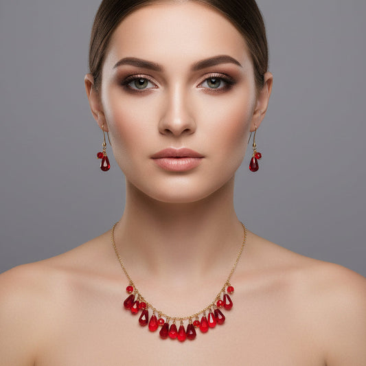 18K gold plated stainless steel Pomegranate  Cascade Shape Jewelry Set