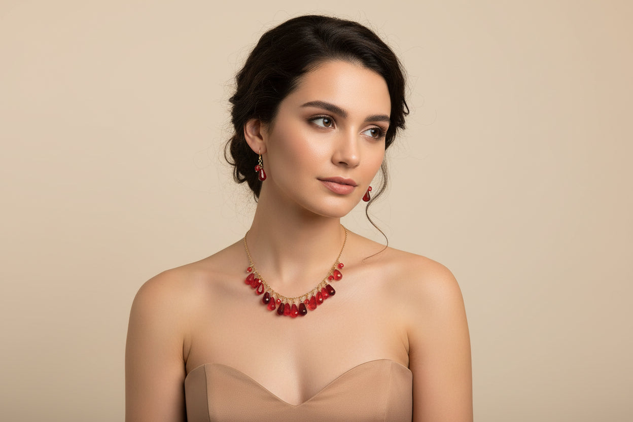 18K gold plated stainless steel Pomegranate  Cascade Shape Jewelry Set
