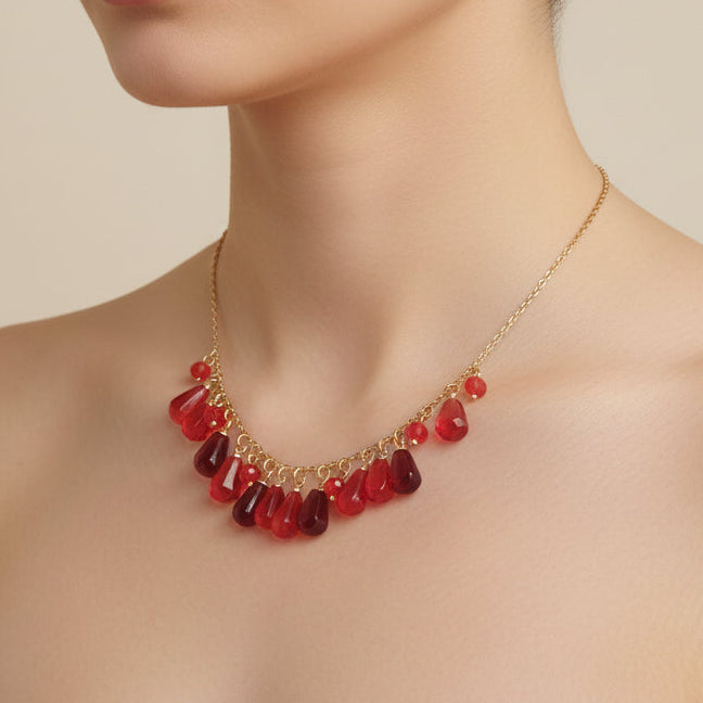 18K gold plated stainless steel Pomegranate  Cascade Shape Jewelry Set