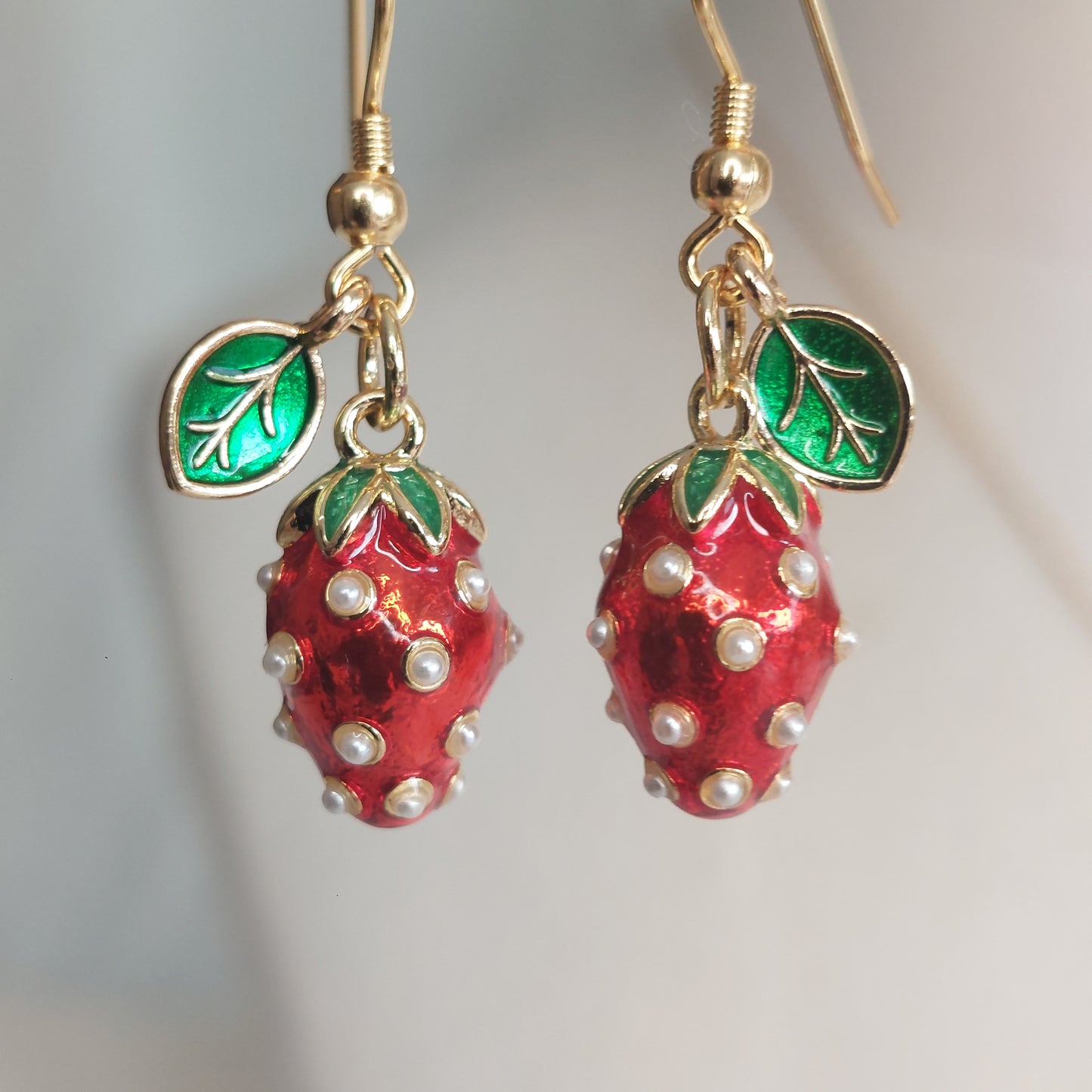 Handmade Enamel Stainless Steel Hypoallergenic Jewelry Set Strawberry Jewelry