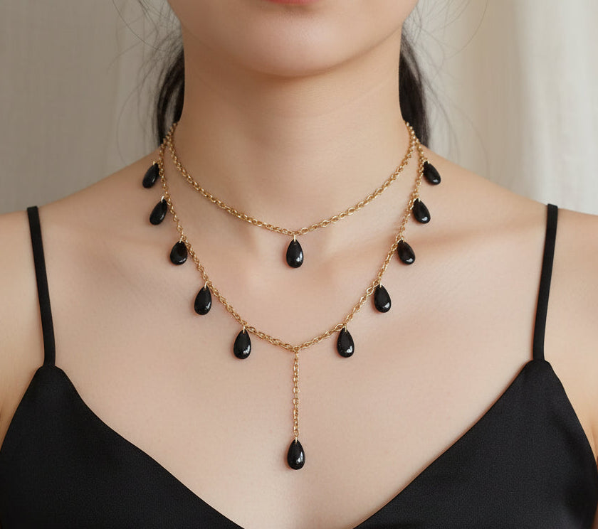 Handmade red drop glass beads necklace