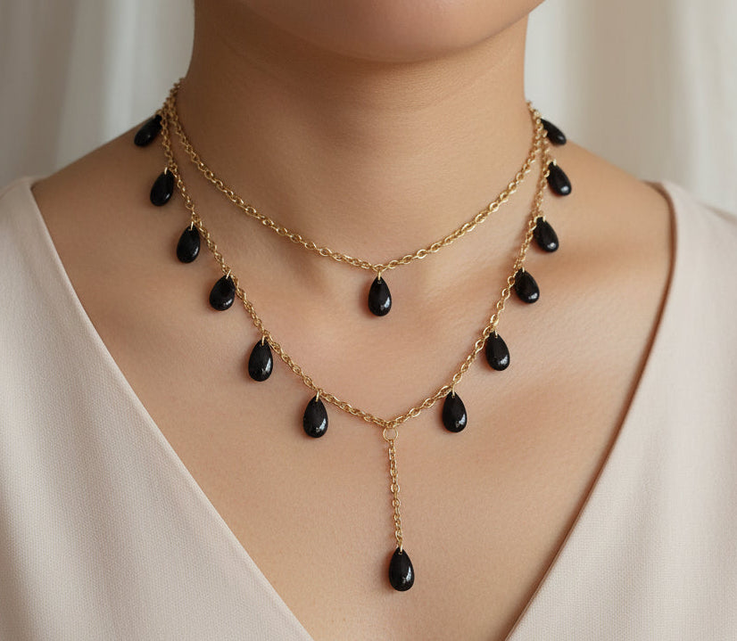 Handmade red drop glass beads necklace