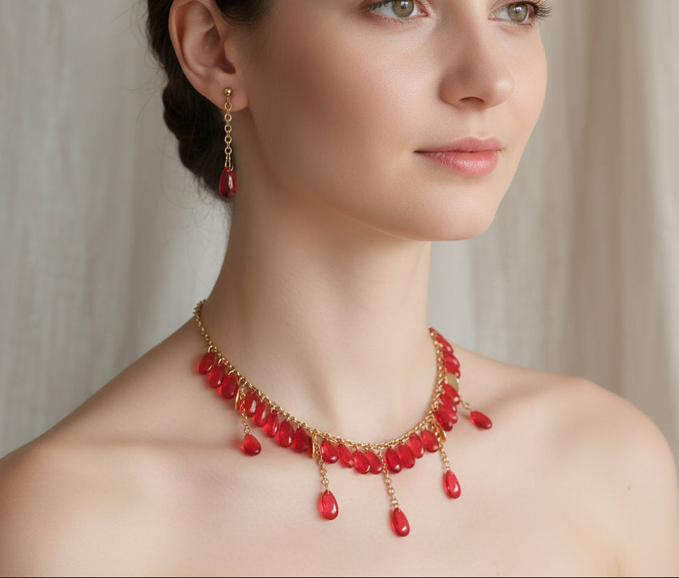 Handmade red drop glass beads jewelry set
