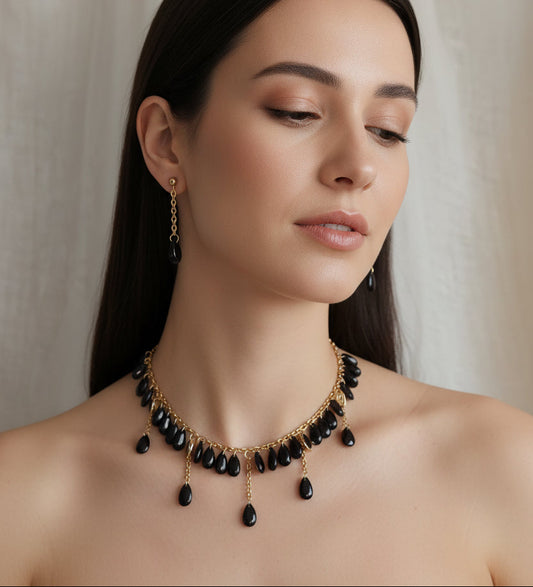 Handmade black drop glass beads jewelry set