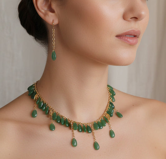 Handmade sage green  drop glass beads jewelry set