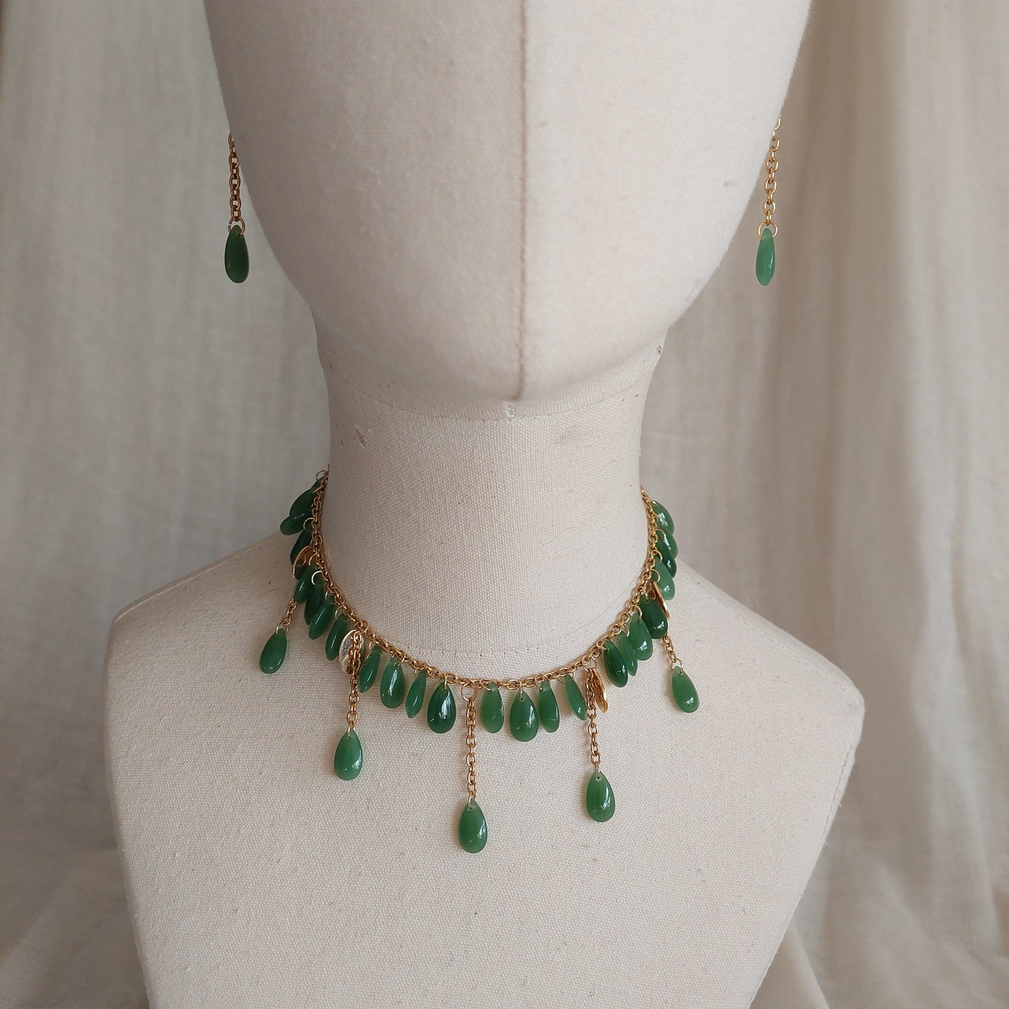 Handmade sage green  drop glass beads jewelry set