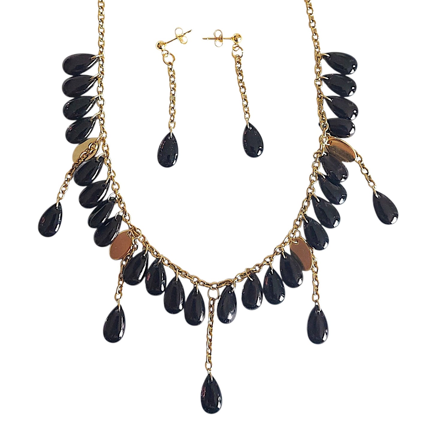 Handmade black drop glass beads jewelry set