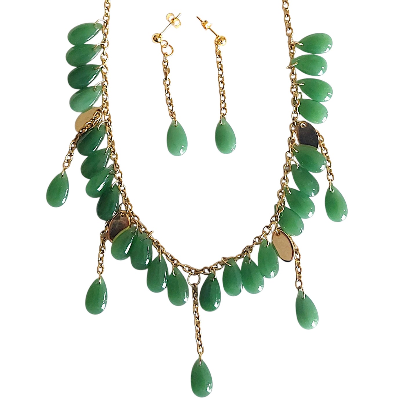 Handmade sage green  drop glass beads jewelry set