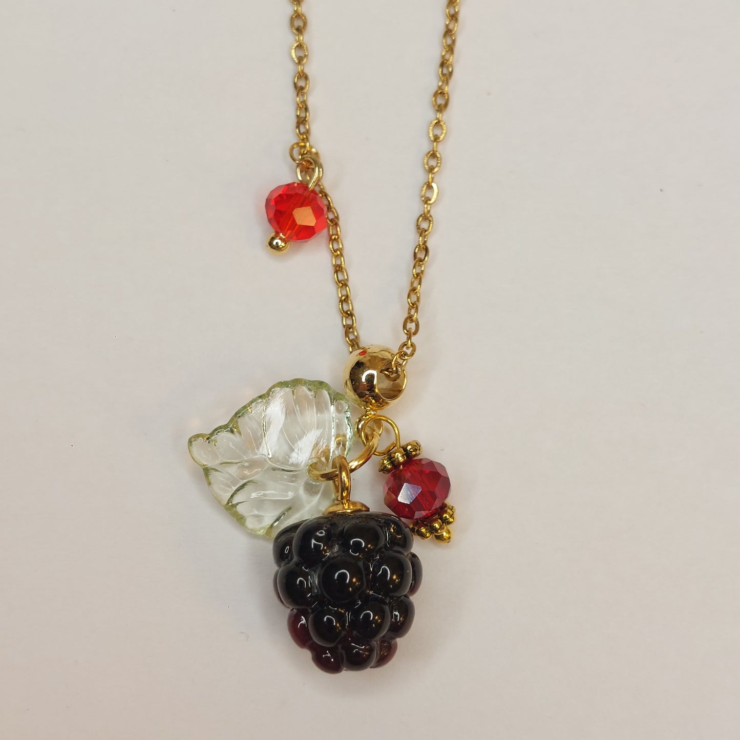 Blackberry Pendant Necklace, Handmade Hypoallergenic, Gold Plated Stainless Steel,  Nature Theme, Adjustable 16-18 Inch