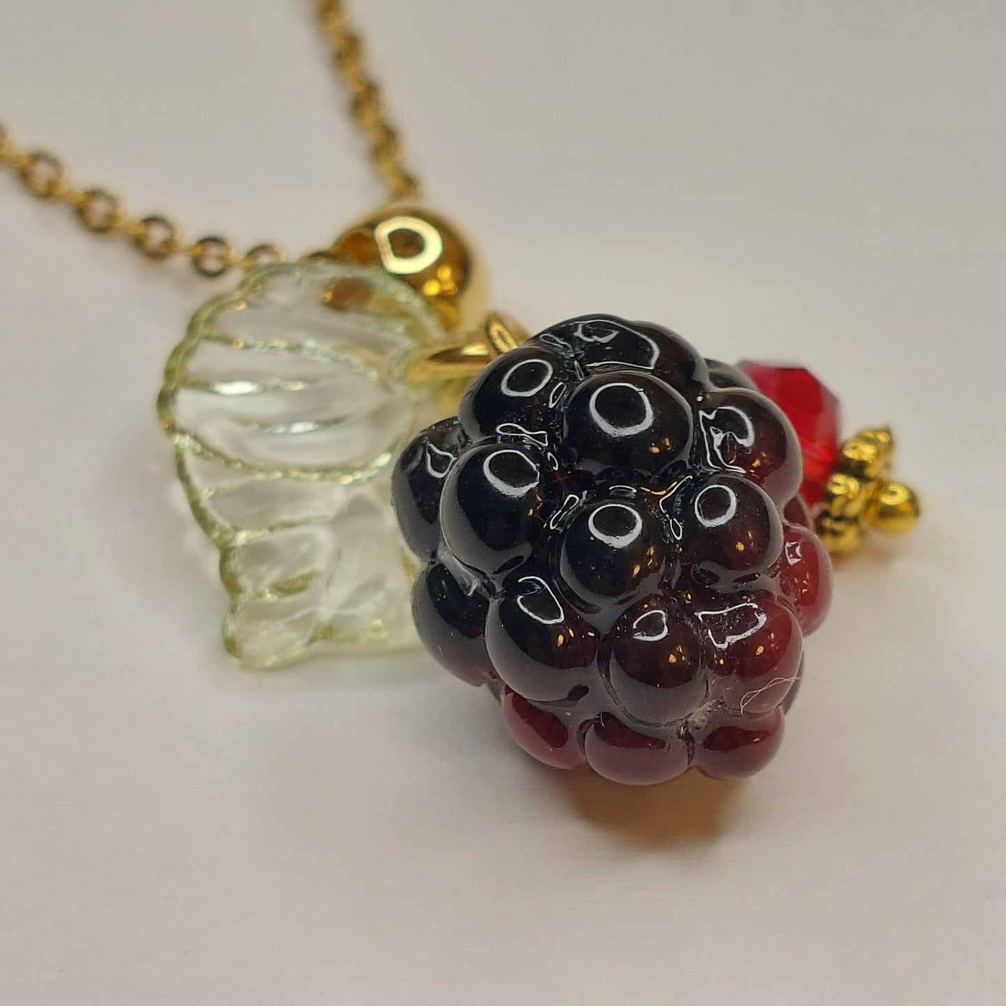 Blackberry Pendant Necklace, Handmade Hypoallergenic, Gold Plated Stainless Steel,  Nature Theme, Adjustable 16-18 Inch