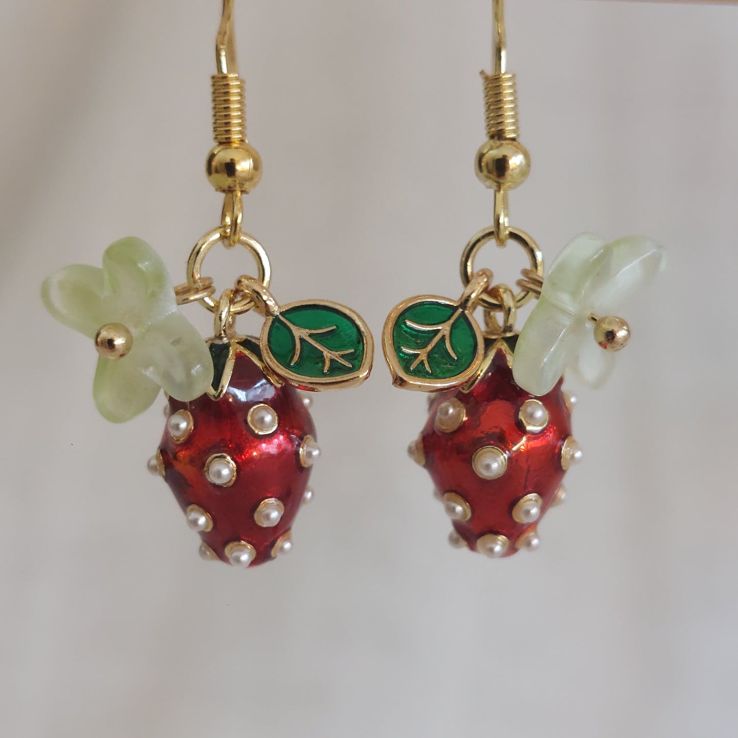 Handmade Enamel Stainless Steel Hypoallergenic Jewelry Set Strawberry Jewelry