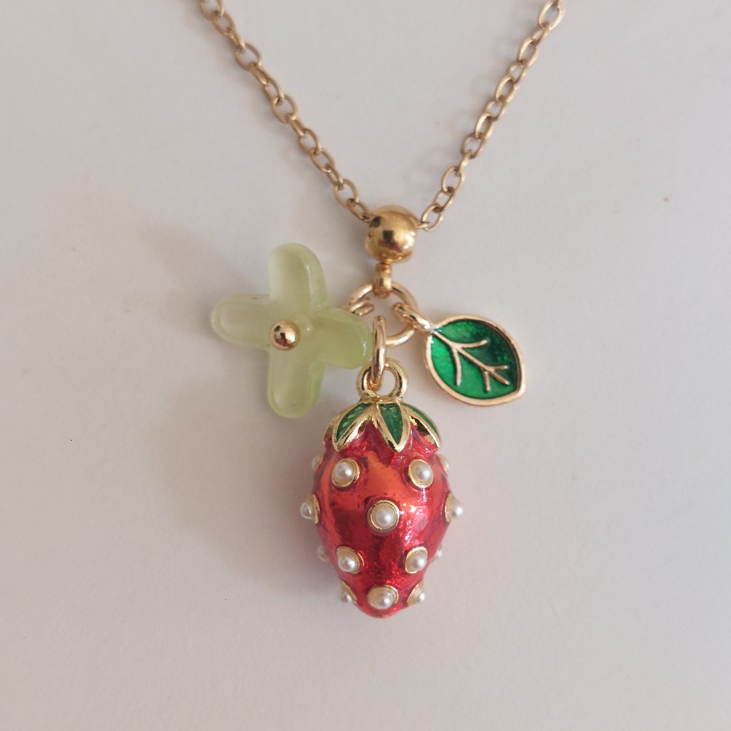 Handmade Enamel Stainless Steel Hypoallergenic Jewelry Set Strawberry Jewelry