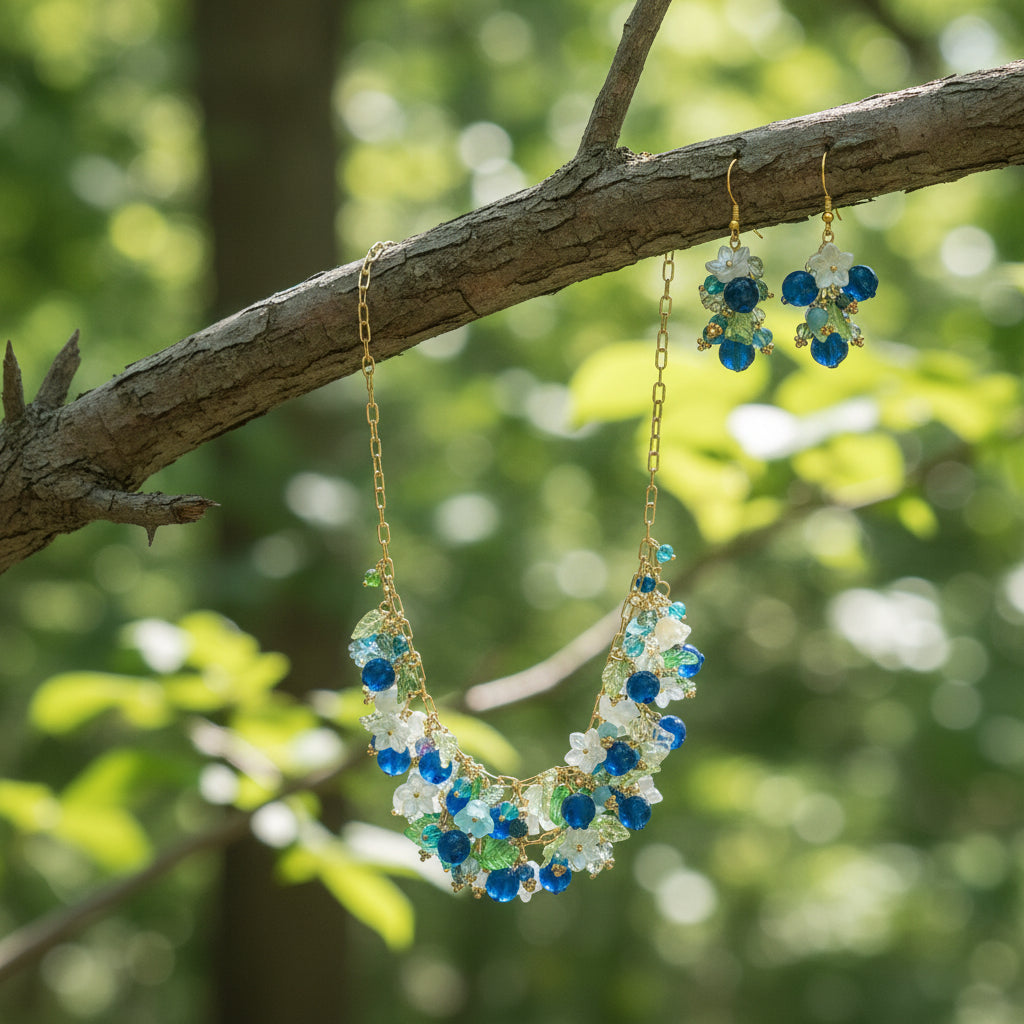 Handmade  blueberry jewelry with hypoallergenic gold plated stainless steel hardware and resin glass beads (Copy)