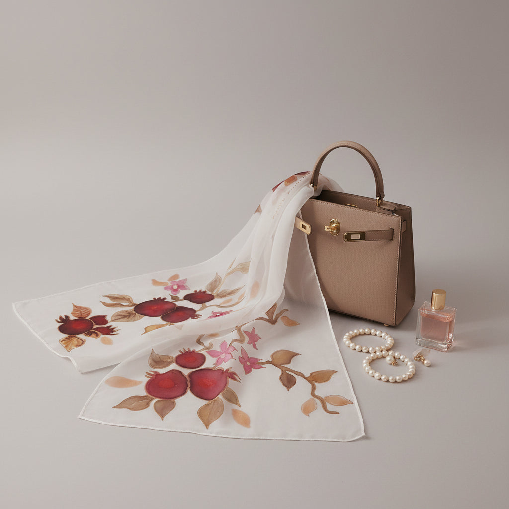 Gift set Hand painted silk scarf with matching necklace