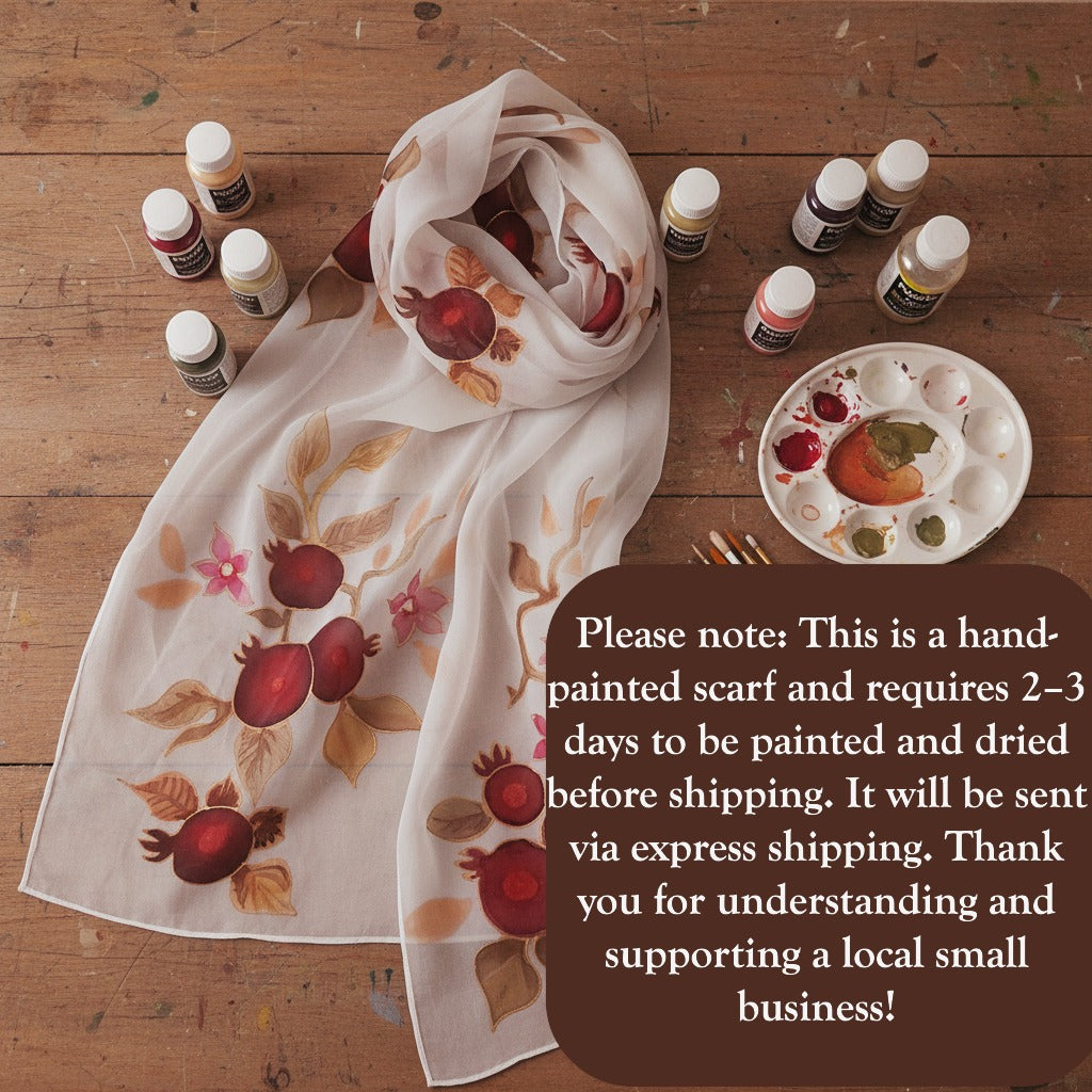 Gift set Hand painted silk scarf with matching necklace