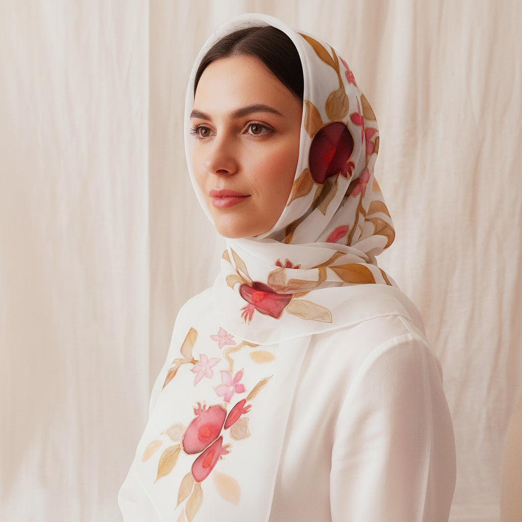 Gift set Hand painted silk scarf with matching necklace
