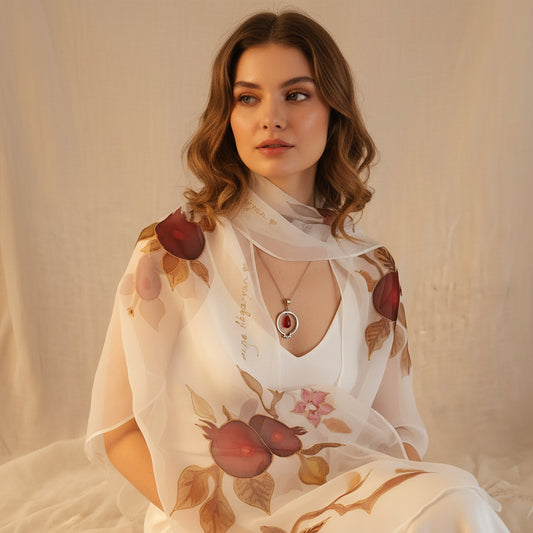 Gift set Hand painted silk scarf with matching necklace