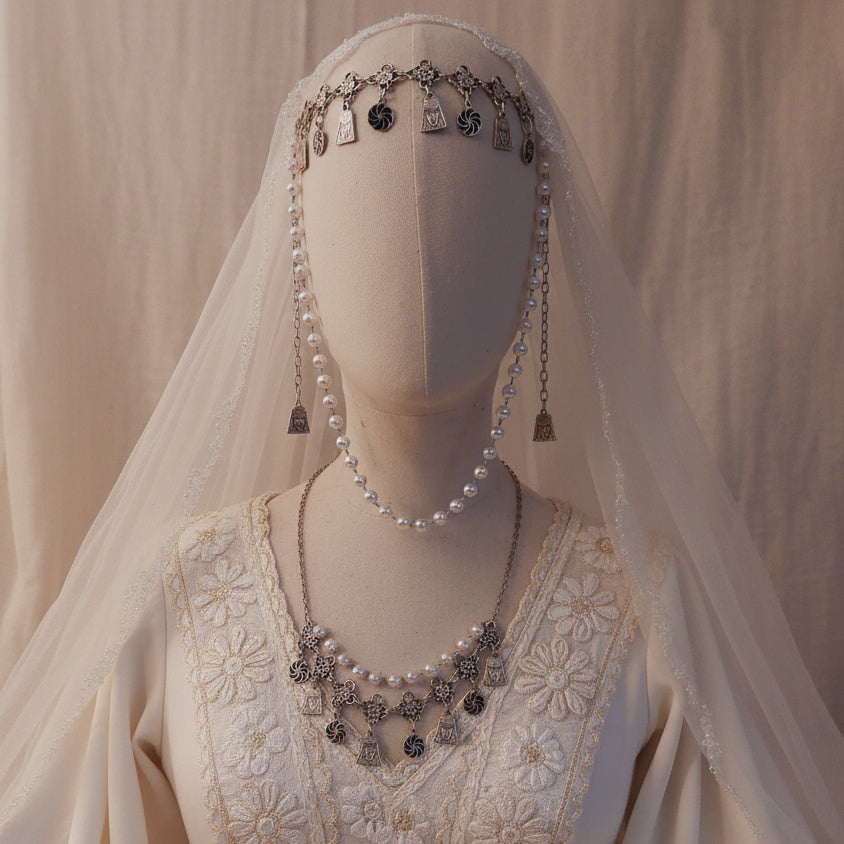 Armenian traditional headpiece with necklace and belt for wedding