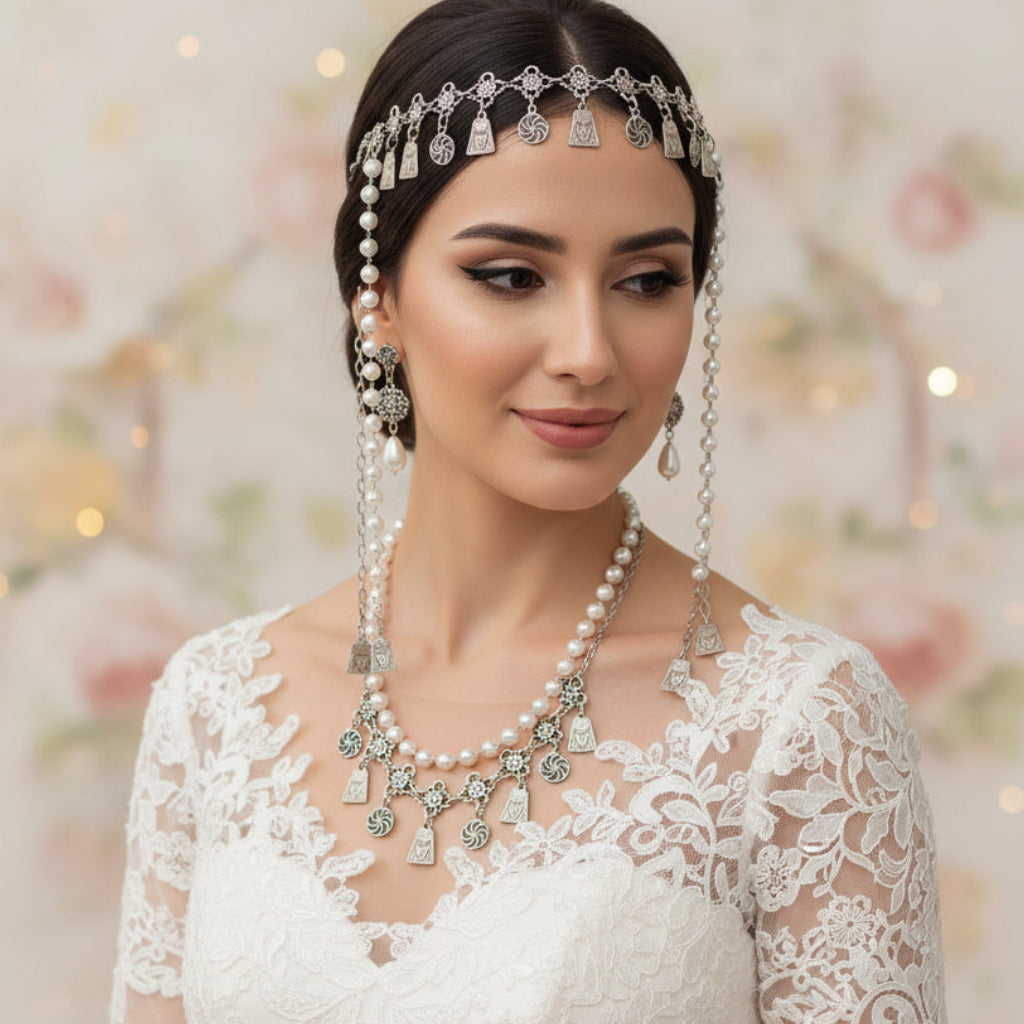 Armenian traditional headpiece with necklace and belt for wedding