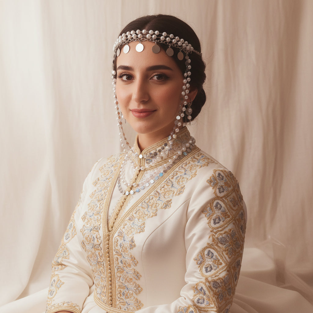 Armenian traditional layered headpiece with earrings and necklace  for wedding