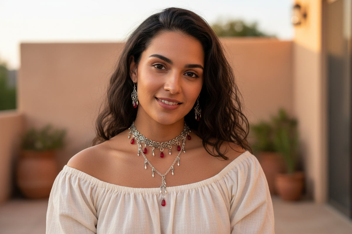 Armenian traditional necklace with glass pomegranate seeds