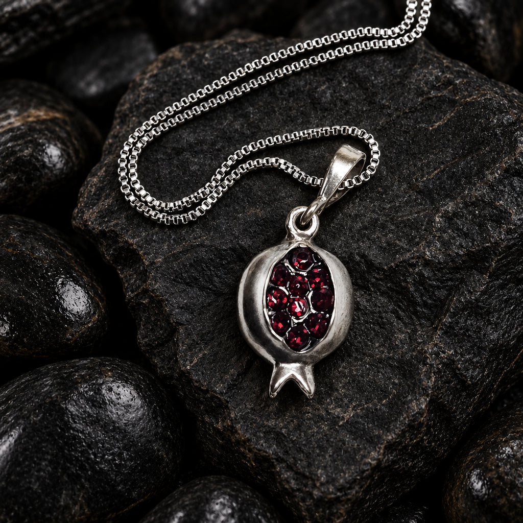 925 Sterling Silver Pomegranate Necklace With Red Crystals