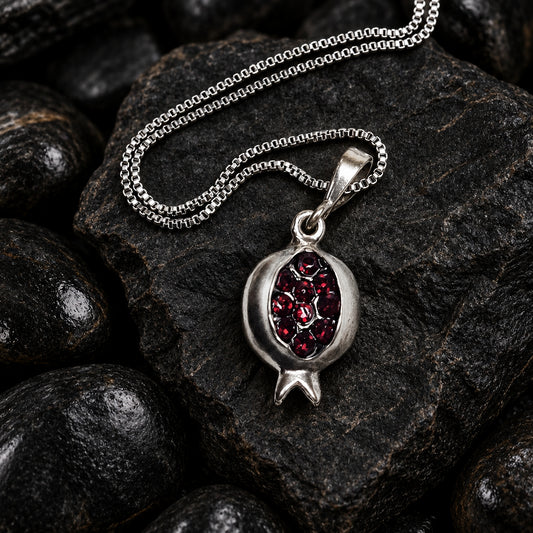 925 Sterling Silver Pomegranate Necklace With Red Crystals