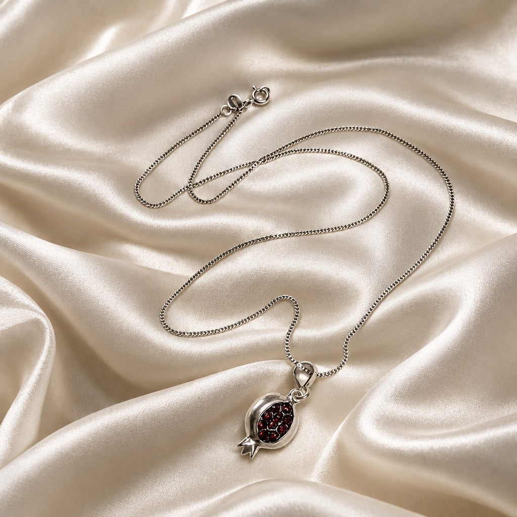 925 Sterling Silver Pomegranate Necklace With Red Crystals
