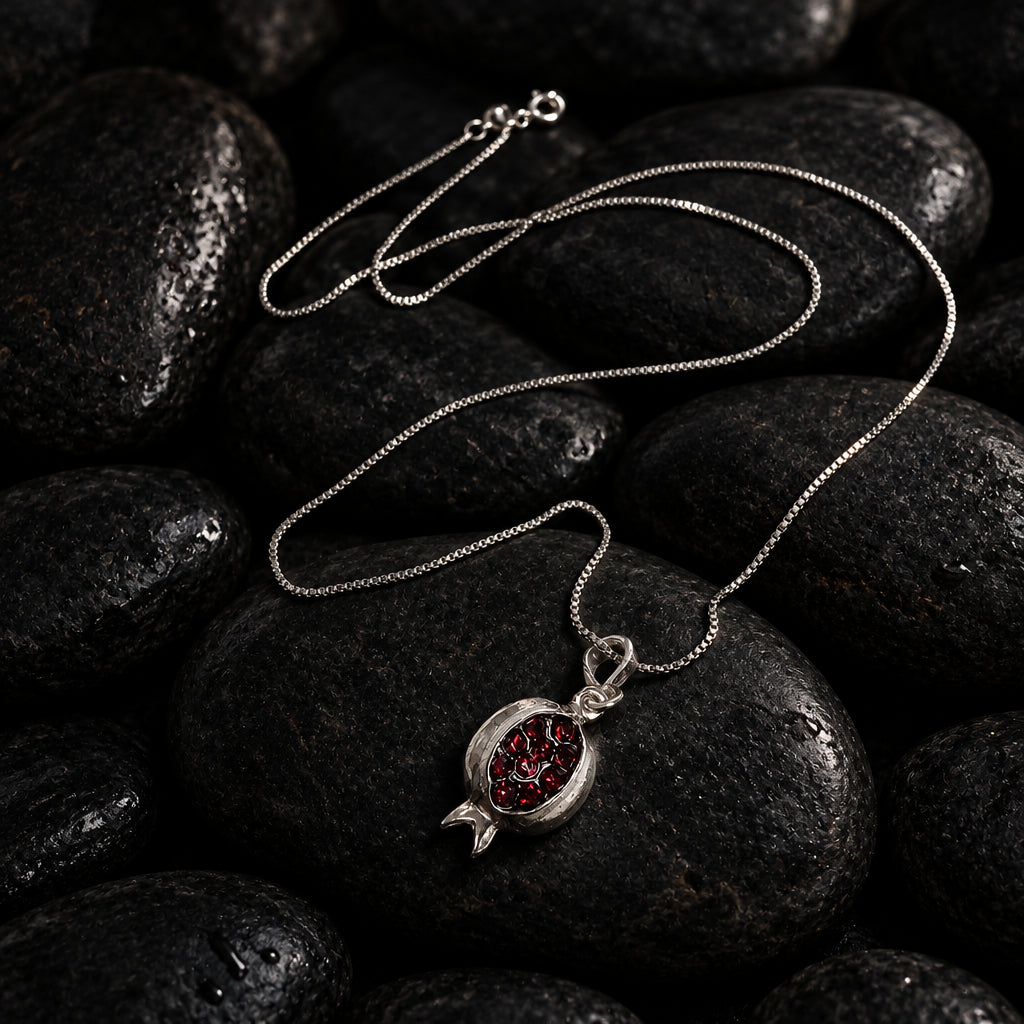 925 Sterling Silver Pomegranate Necklace With Red Crystals