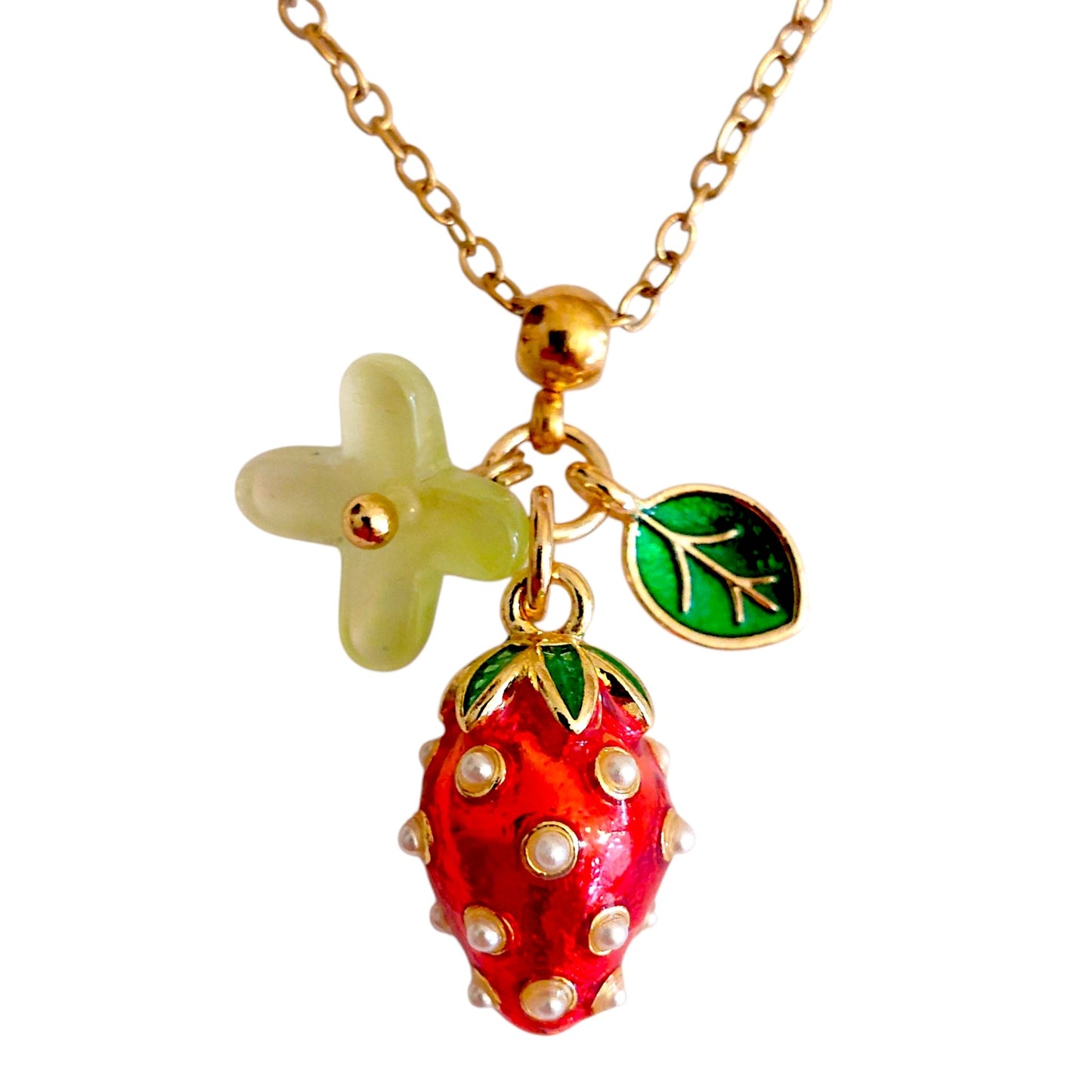 Handmade Enamel Stainless Steel Hypoallergenic Jewelry Set Strawberry Jewelry